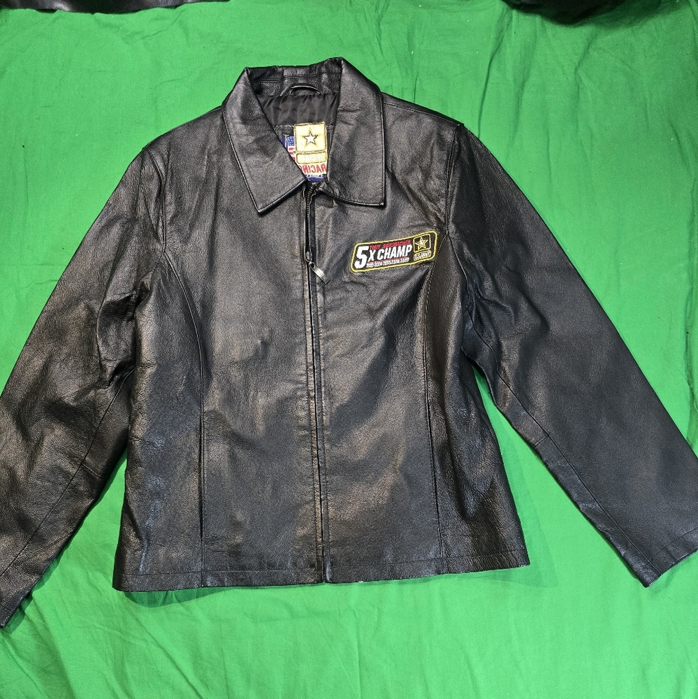 Tony Schumacher NHRA 5X Champ Racing Women's Black Zip Up Leather Jacket Size L